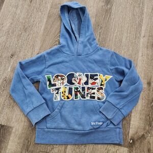 Six Flags Looney Tunes Graphic Hoodie Blue Kids Small Bugs Bunny Taz Tweety